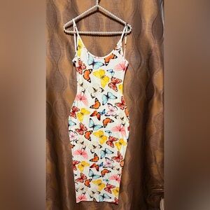 Yellow and Orange Bodycon Midi Dress Sleeveless Scoop Neck